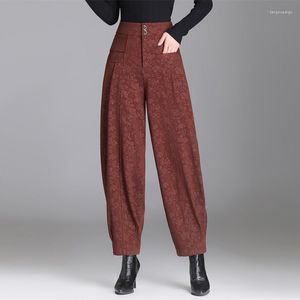 Calças femininas 2023 inverno outono mulheres cintura alta solta vermelho preto padrão floral bloomers mulher roupas vintage 4xl 5xl calças