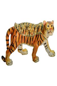 Vintage dekoration Wild Animal Figurine Faberge Style Tiger Trinket Box Decorative Emamel smycken present Box Metal Giftwares2940686