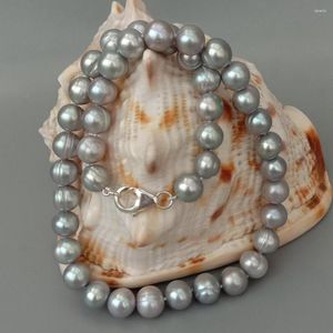 Ciondoli YYGEM Collana girocollo con perle d'acqua dolce d'argento coltivate naturali da 10-11 mm, chiusura 925 da 17