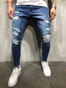 Jeans da uomo Jeans moda Stampa a righe Pantaloni lunghi stretti a matita Blu Cerniera Street Fine Abbigliamento da uomo Hip Hop L2309119