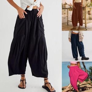 Frauen Hosen Einfarbig Harem Frauen Breites Bein Lose Beiläufige Spitze Up Lange Mit Tasche Vintage Streetwear Harajuku Einfache
