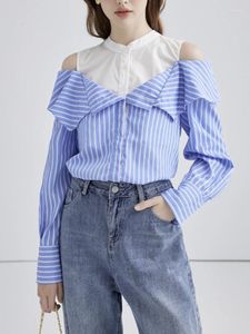 Bluzki damskie Y2K Off-the Ramulder Chicka koszulka w paski kobiety 2023 Patchwork Stylowa bluzka dojeżdżająca koreańska moda blusas top