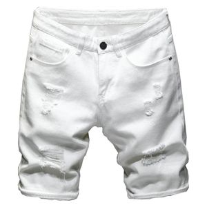 Herr jeans sommar rippade denim shorts streetwear hål smala rak stretch svart vit292r