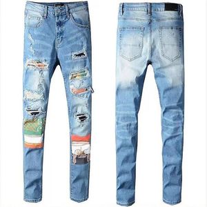 Designer New Technology Mens Jeans Leisure Trend Hip Hop High Street Bäras ut och slitna tvättat stänkfärgade målade byxor med hög QU3131