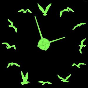 Wanduhren, Möwe, leuchtend, große Uhr, Vögel, Natur, Tier, Heimdekoration, leuchtende DIY-Aufkleber, geräuschlos, nicht tickend, Uhr für Kinderzimmer