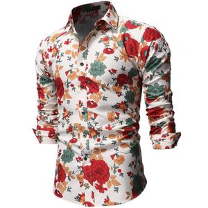 Hawaiian skjorta för manlig blommönster smal passform Ny rödrosa mäns avslappnad blommig skjorta stannar långärmad blus men226j