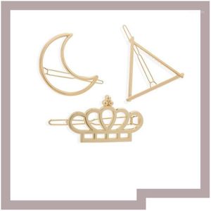 Hair Accessories Fashion Geometric Moon Crown Triangle Gold Metal Alloy Hollow Clips Korean Hairpins Barrettes For Women Girls Drop De Dhpiw