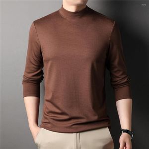 Мужские футболки, брендовая однотонная кашемировая рубашка с воротником-стойкой, мужская одежда, весеннее поступление, классическая повседневная мягкая футболка Homme Z5142