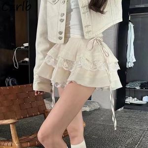 Skirts Lace Patchwork Women Ball Gown Princess Mini Sweet High Waist French Style Girlish Lace-up Design Fashion Temperament Ins