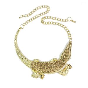 Ожерелья с подвесками, стразы, массивное ожерелье из крокодила для женщин, преувеличенное колье из кожи аллигатора, ожерелье с животными, модные украшения