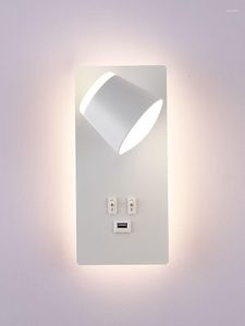 Vägglampor modern sängläsning LED -lampa roterbara sconces med switch el vardagsrum sovrummet bakgrundsbelyst omgivande ljus USB -laddning