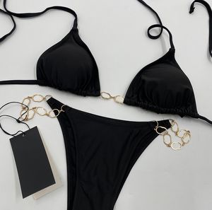 Plaj Giyim Tasarımcı Metal Zincir Mayo Klasikleri Kahve Seksi Bikinis Kadın Siyah Mayo Moda Bikini Setleri 2024 Push Yukarı Mayo S-XL BICEINIS Kadın