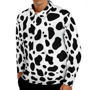 Polo da uomo Polo dalmata di Halloween Camicia casual in bianco e nero autunnale Manica lunga Colletto rovesciato T-shirt oversize design Y2K