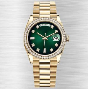 Роскошные мужские часы Day-Date, механизм 2813, механический, 41 мм, из нержавеющей стали, модные часы с бриллиантами, сапфировые водонепроницаемые, золотые, зеленые наручные часы, montre de luxe