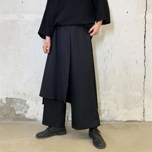 Herrbyxor män elastisk midja skarv lös casual bred ben kjol man japan kimono streetwear hip hop punk gothic harem trous191w
