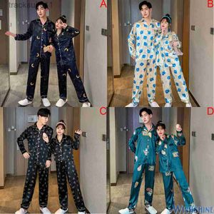 Women's Sleepwear Korean Style Men Women Unisex Couple Comfy Baju Tidur Silk Satin Pyjamas Set Long Sleeve Pajamas Male Female Sleepwear Nightwear Suit L230918