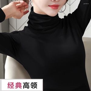 여자 T 셔츠 모달 터틀넥 (Mod Turtleneck) 긴팔 가을 탑 스트레치 티셔츠 의류 Tshirts 상단 Mujer Camisetas