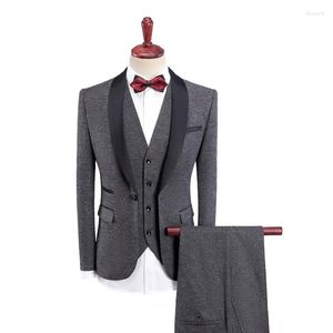 Men's Suits Boutique Fashion (suit Waistcoat Trousers) Business Korean Version Slim-fit Wedding Groom Dress Three-piece Et