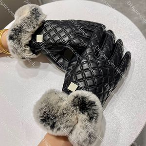 Winter Plush Gloves Designer Gloves For Women Outdoor Cycling Warm Gloves High Quality Leather Gloves Soft Classic Black Style Christmas Gift