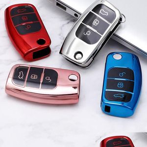 Car Key 3 Button Soft Tpu Remote Er For Ford Fiesta Focus 2 Ecosport Kuga Escape Falcon B-Max C-Max Eco Sport Galaxy Electroplated Key Dhsys