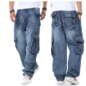 Mannen Baggy Hip Hop Jeans Multi Zakken Skateboard Cargo voor Mannen Tactische Denim Joggers Broek Plus Size 44270f