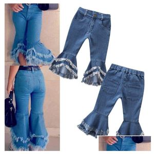 Jeans Girls Pants Europe och America Fashion Style FLARED TRUSSERS BARN TODDLER BABY KIDS DENIM BELL BOTTOM BOOT CUT LEVANEL DHQ4T