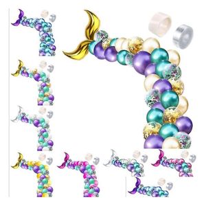 Украшение вечеринки Набор воздушных шаров с хвостом русалки под морскую тематику, гирлянда на день рождения, арочный комплект, фон для фотосъемки, Прямая доставка, домашний сад, Fe Dhcln
