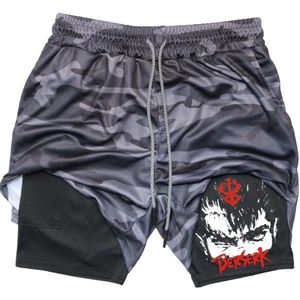 Men's Shorts Anime Berserk Guts Gym to Fiess 2 in 1 Quick Dry Performance Multiple Pockets Sports Short Pants Summer q1