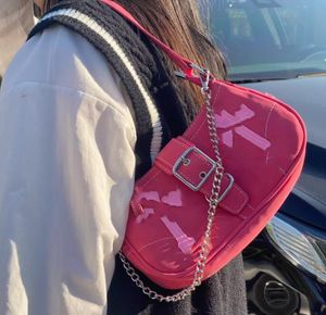 Simple Cross Iron Chain Hot Girl Underarm Bag Rose Red Motorcycle Sweet Spicy Messenger Bags for Women