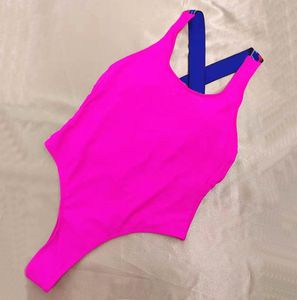 Modedesigner fuchsia rosa one bitar baddräkter bikini set 2024 monokini sexig push up badkläder kvinnor tillbaka cross bathing kostymer xl med taggar strandkläder snabb frakt