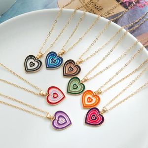 Anhänger Halsketten Vintage Bunte Mehrschichtige Herz Halskette Für Frauen Paare Liebhaber Mode Gold Farbe Kette Geschenke Schmuck