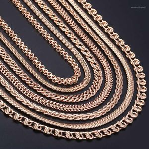 7st Lot Womens Halsband 585 Rose Gold Filled flätad foxtail Hammered Wheat Cuban Weaving Bismark Link Chain hela LCNN1A CH3003