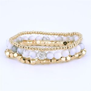 Weißes Howlith-Perlenarmband-Set, Goldstrang, Perlen-Damen-Sets BCSET2 Perlenstränge309t