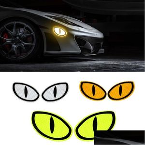 Car Stickers Reflective Cat Eyes Sticker 2Pcs/Set Motorcycle Warning Rearview Mirror Decals For Notebook Guitar Skateboard Lage Drop D Dhfwk