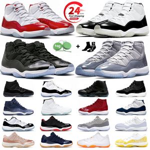 Buty do koszykówki 11S dla mężczyzn kobiety 11 Cherry Cool Grey o północy granat 25. rocznica Concord hodowanie niskiego DMP żółty węża węża królewska Blue 72-10 Sports trampki 36-47