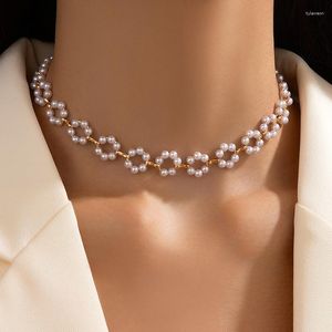 Pendant Necklaces Luxury Pearl Stone Collar Necklace For Women's Fashion Alloy Circle Choker Wedding Jewelry Accessories 23390
