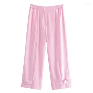 Pantaloni da donna 2023 Abbigliamento estivo Moda All-match Rosa a vita alta con cinturino dritto stile allentato a nove punti