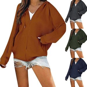 Kadın Hoodies Sıradan Fermuarı Kapşonlu Ceket Uzun Kollu Kadın Sweatshirt Uzun Arka Kadın Kollu Küley Yurtlenek Tunik Sweater