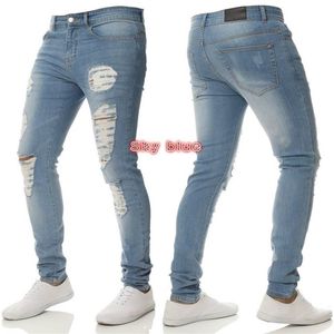 Mens Casual Skinny Jeans Pants Men Solid Black Ripped Jeans Men Ripped Beggar Slim Fit Denim With Knee Hole For Youth2509