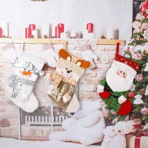 Christmas Stockings Socks Santa Claus Snowman Elk Glitter Gift Bag Christmas Tree Hanging Ornaments Home Party Decoration Candy Bags Gifts 917