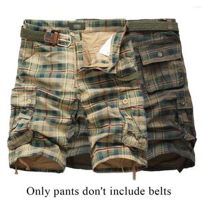 Shorts masculinos Mens Cargo Combate Algodão Chino Sarja Na Altura Do Joelho Meia Calças Multi Bolsos Calças Esporte Casual Moda Retro Xadrez