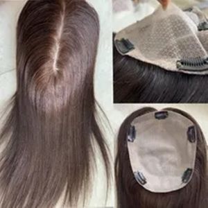 Clipe marrom em base superior de seda para mulheres 15x16 cm longo ondulado virgem cabelo humano topper peça de cabelo respirável para desbaste cabelo natural preto marrom 3 cores