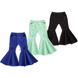 Jeans infantil crianças 2-7 anos bebê meninas flare calças jeans sólido bot rasgado buraco moda criança boot corte calças gota entrega maternidade dhtrp