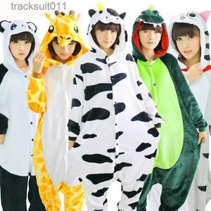 Women's Sleepwear Women Baju Tidur Pyjamas Set Long Sleeve Sleepwear Pajamas Cute Animal Cow Giraffe Cartoon Nightwear Sleep Suit Onesies L230918