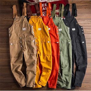 Men's Jeans Men's Loose Cargo Bib Overalls Pants Multi-Pocket Overall Men Casual Coveralls Suspenders Jumpsuits Rompers Wear Coverall 211202 L230918