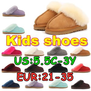 Kids Pantoffers Australien Slide Flat Sandals Stiefel Schuhe Baby Funkette Slipper Jungen Mädchen Schafkinne Wildleder Kinder Plattform Shearling Fell gesäumt