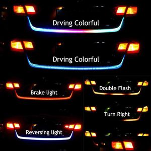 Luzes decorativas 12V 1.2M Carro Traseiro Tronco Cauda Luz Dinâmica Streamer Reversa Aviso LED Strip Adicional Freio Turn Signal Lamp Drop Dhrq0