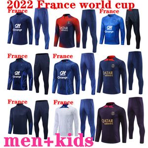 23 24フランストラックスーツトレーニングスーツワールドサッカーカップジャージーベンゼマMbappe Equipe de Full Sets Kids Kit Men 22/23/24ハーフプル長袖Chandal Futbol