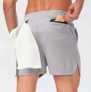 Shorts für Herren, Yoga, Camos, atmungsaktiv, Turnhose mit Handtuchschnalle, lockere Freizeit-Laufhose, Lulu Lemon, Lululemens-Rabatt, saugfähig und atmungsaktiv, dünn