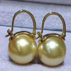 Dangle Earrings Highlights 14MM Golden Shell Pearl 18K Cultured Mother's Day Accessories Thanksgiving Halloween Easter Freshwater